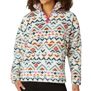 Eddie Bauer Womens‎ Midweight Plush Quarter Zip Fleece, Vanilla Aztec-Sz Medium